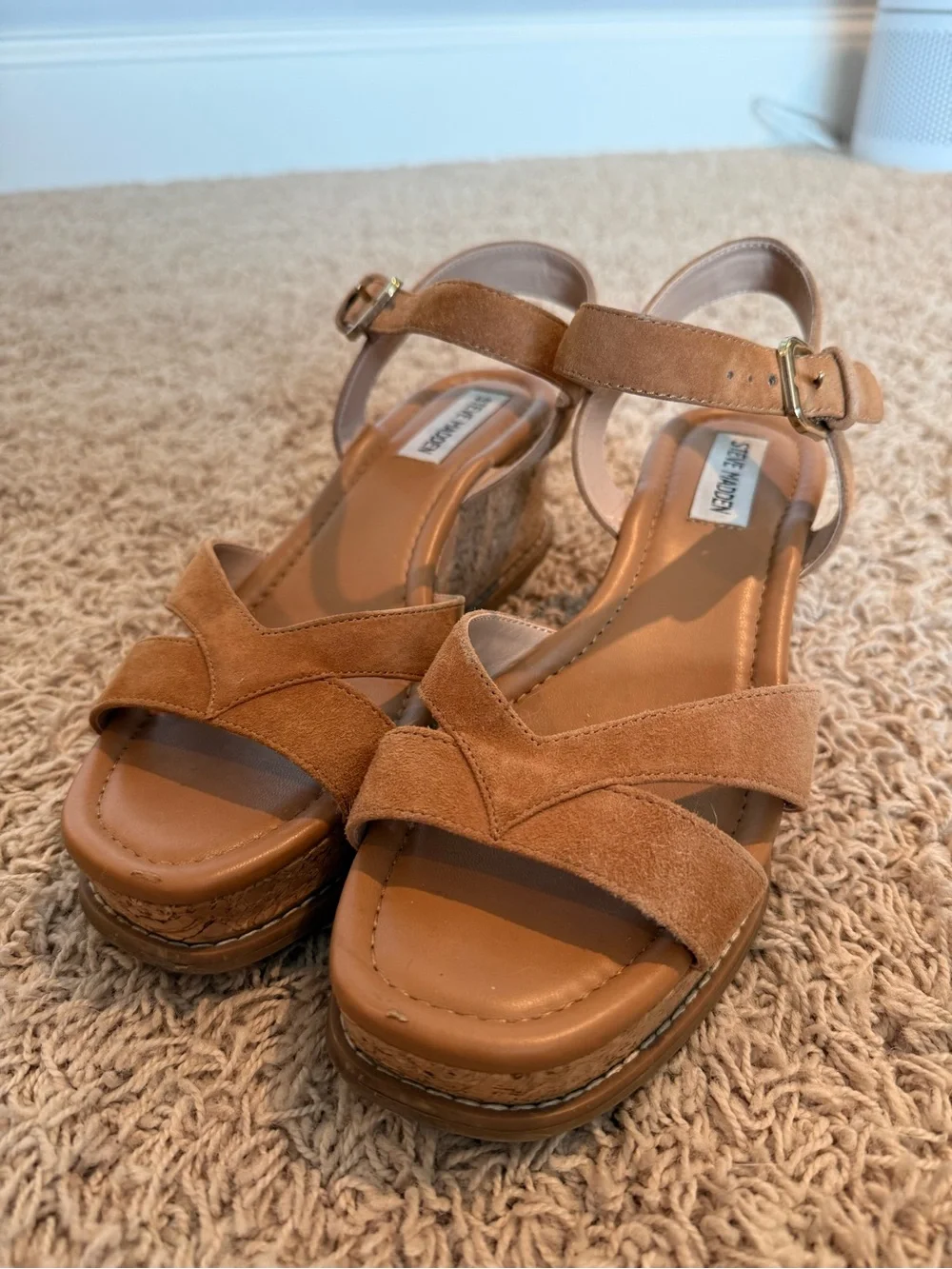 Steve Madden Cognac Suede Wedge Sandals